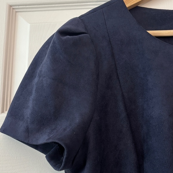 🛍️Sale🛍️ Calvin Klein Faux Suede Puff Sleeve Sheath Dress - Blue Size 16 - Picture 6 of 10